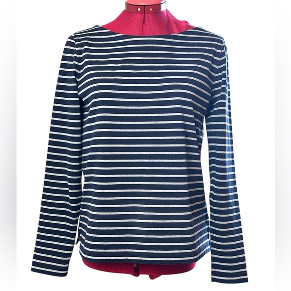 JCREW boat neck, long sleeve cotton, striped tone-on-tone navy medium weight top - Picture 1 of 8